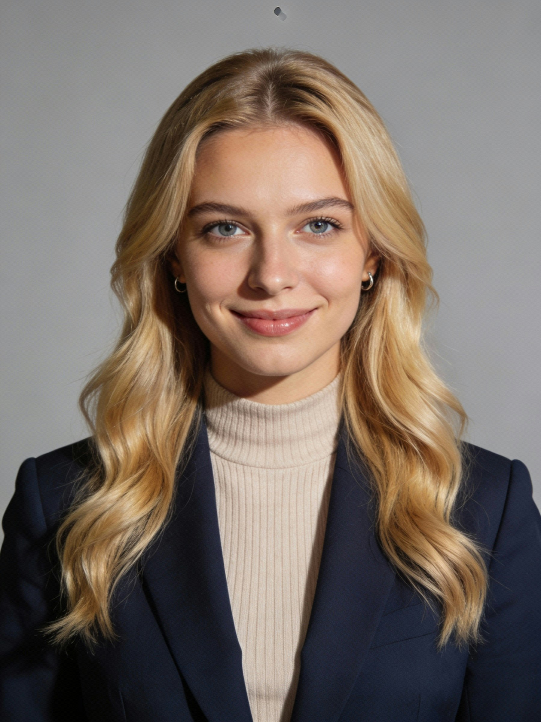Soft studio portrait with long, wavy hair